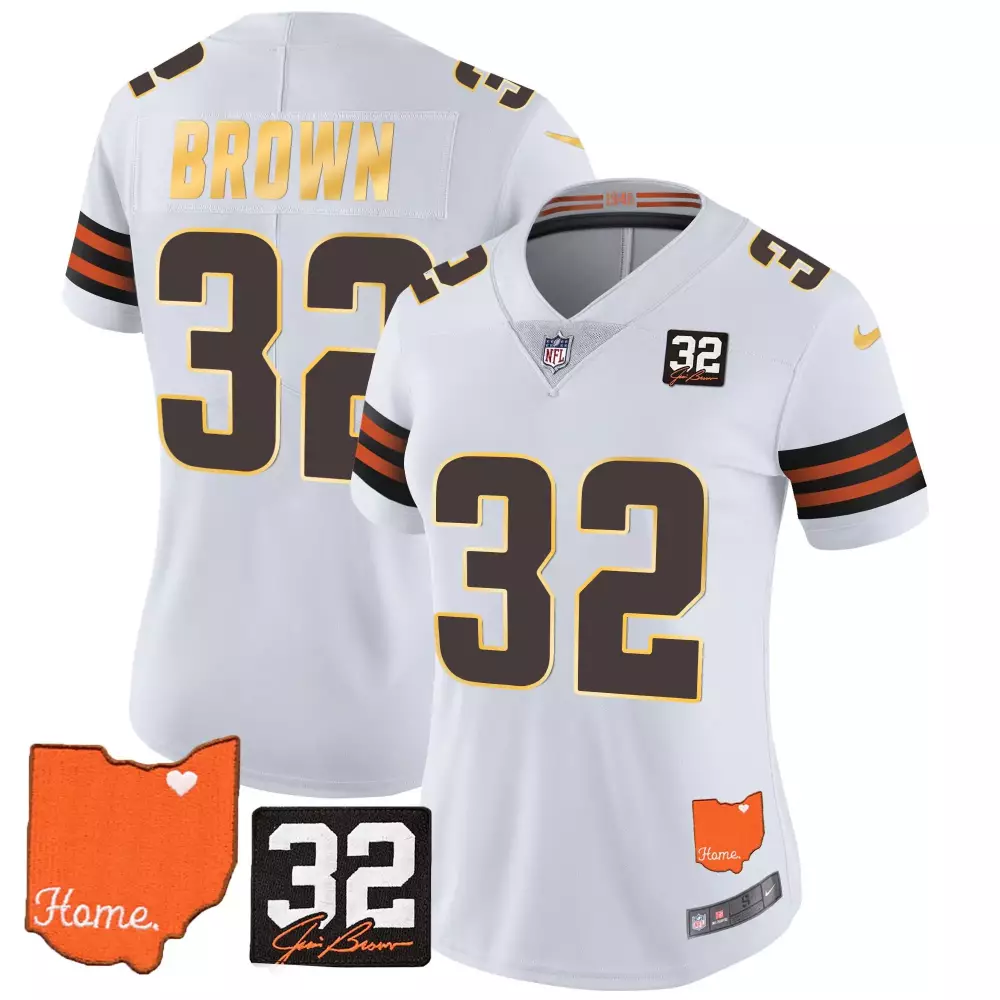 Jim Brown 32 Cleveland Browns Jersey White Ohio Shape Heart "home." Women Nike Alternate