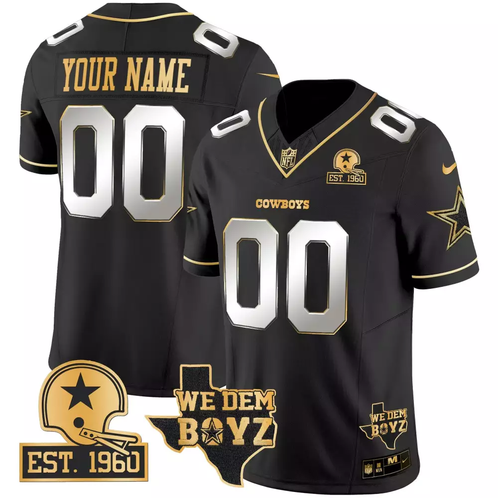 Custom Cowboys Jersey Black Est. 1960 We Dem Boyz Men Gold Silver Limited Vapor v2