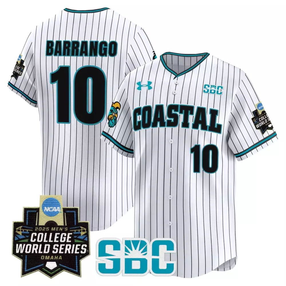 Barrango Coastal 10 Jersey White 2025 Men's College World Series Carolina Chanticleers