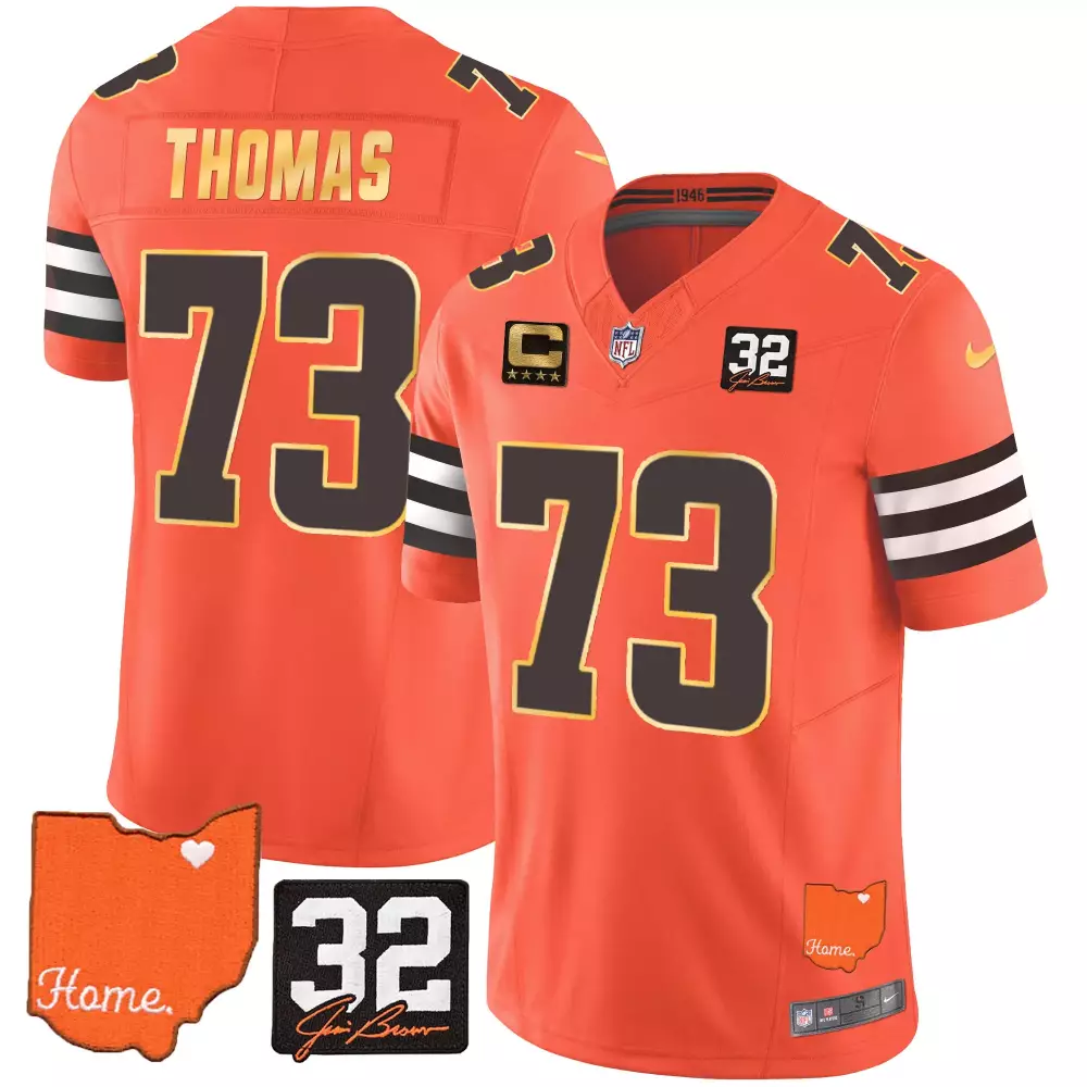 Joe Thomas 73 Cleveland Browns Jersey Orange 1946 Men Alternate Split Design Brown