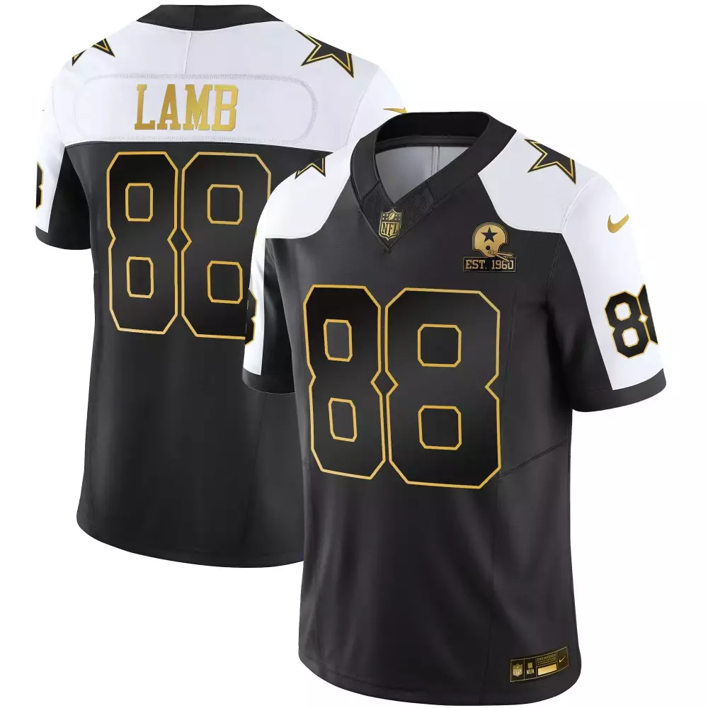 Ceedee Lamb 88 Dallas Cowboys Jersey Black 1960 Throwback Men Split Design White
