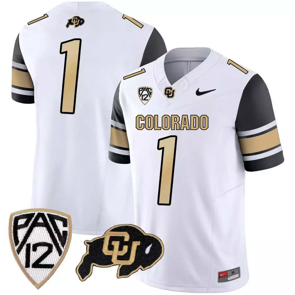 White 1 Colorado Buffaloes Jersey 2023 Black Gold Vapor Limited v3 All Stitched