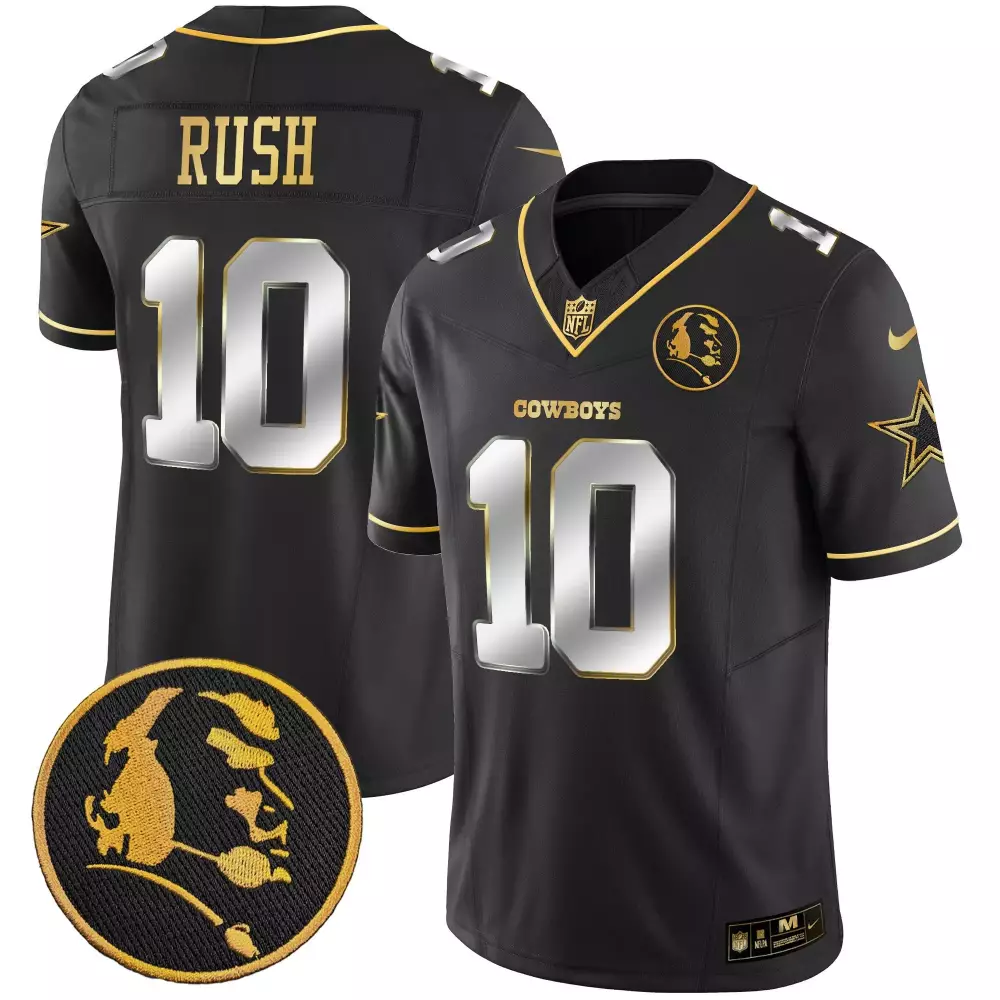 Rush 10 Cowboys Jersey Black Roger Staubach 50th Anniversary Dallas Men Gold Silver