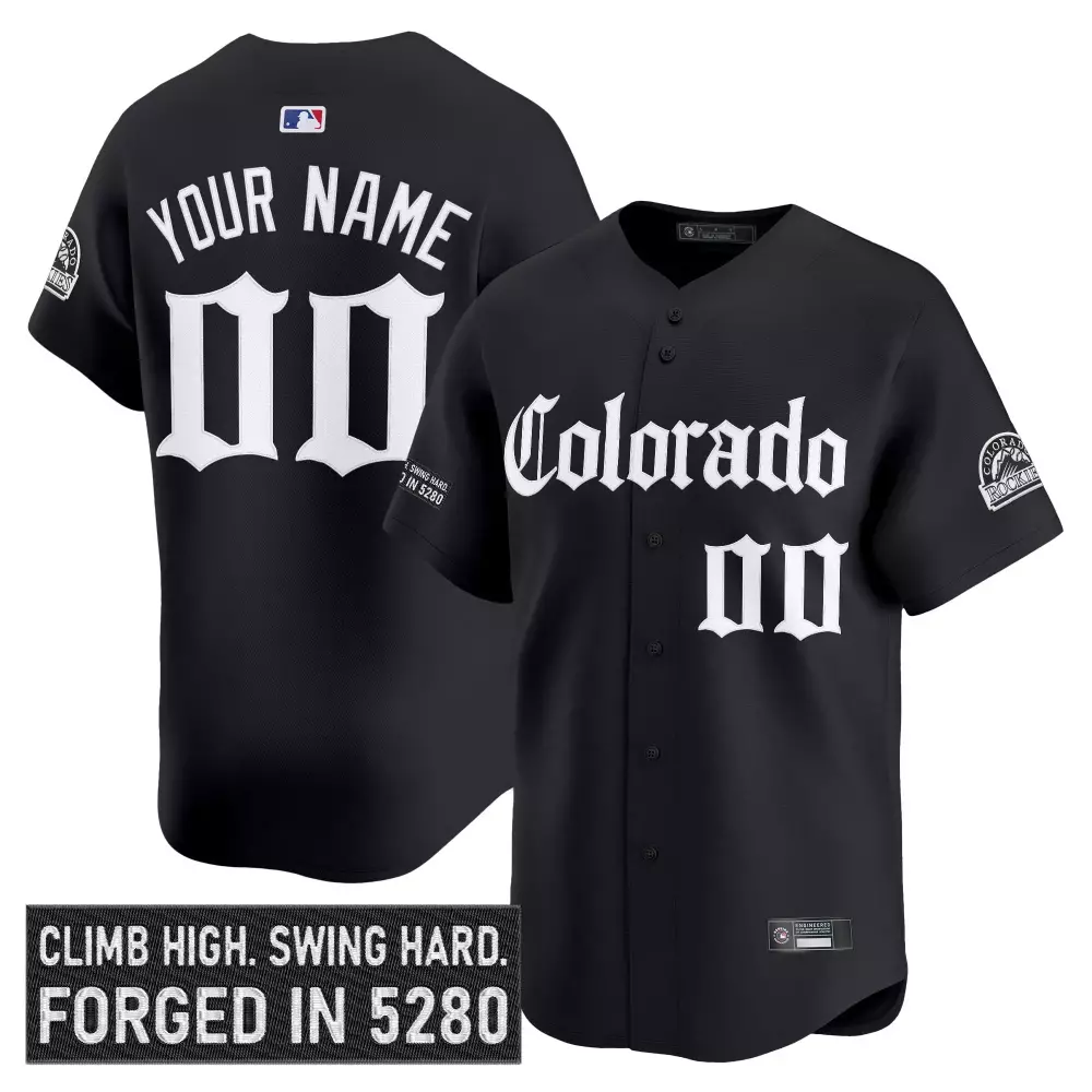 Custom Colorado Rockies Jersey Black Climb High. Swing Hard. Forged In 5280 White