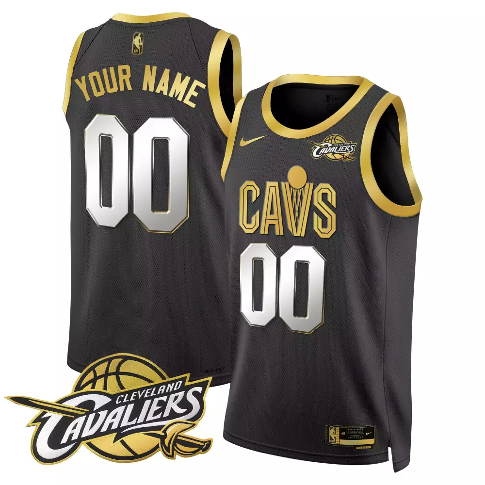 Custom Cleveland Cavaliers Jersey Black Men Gold Silver Swingman v2 All Stitched