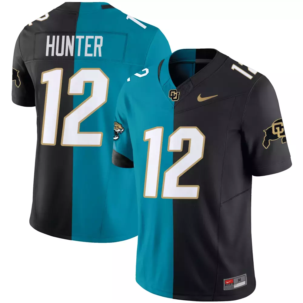 Hunter Buffaloes 12 Jersey Black Colorado Men Split Design Teal Vapor All Stitched
