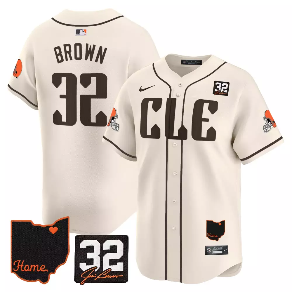 Jim Brown 32 Cleveland Guardians Jersey Cream City Connect Ohio Shape Heart Player Signature Number