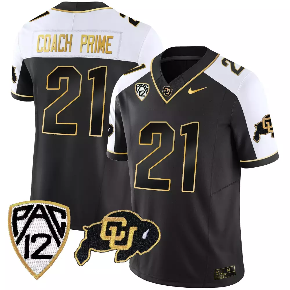 Coach Prime 21 Colorado Buffaloes Jersey Black 2023 Men White Gold Alternate Vapor
