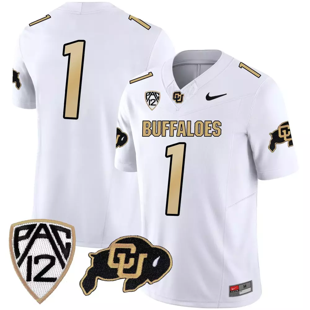 Colorado Buffaloes 1 Jersey White Buffalo Men Gold Black Vapor Limited v4 All Stitched