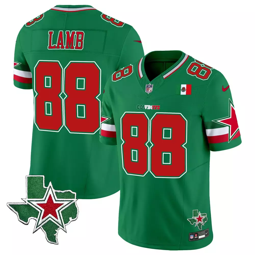 Ceedee Lamb 88 Dallas Cowboys Jersey Green Mexico Flag Texas Shape Star Men Alternate
