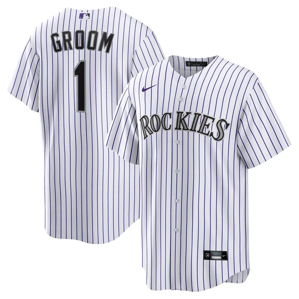 Groom 1 Colorado Rockies Jersey White Men Purple Home Replica