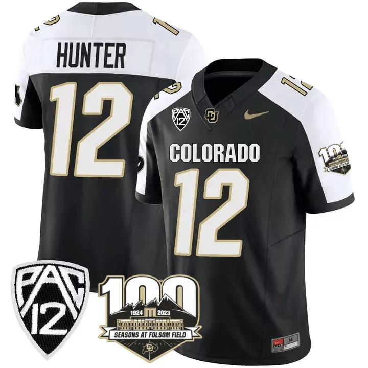Travis Hunter 12 Colorado Jersey Black 100th Anniversary Men White Gold Alternate