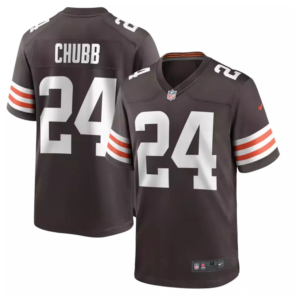 Nick Chubb 24 Cleveland Browns Jersey Brown Men White Orange Game