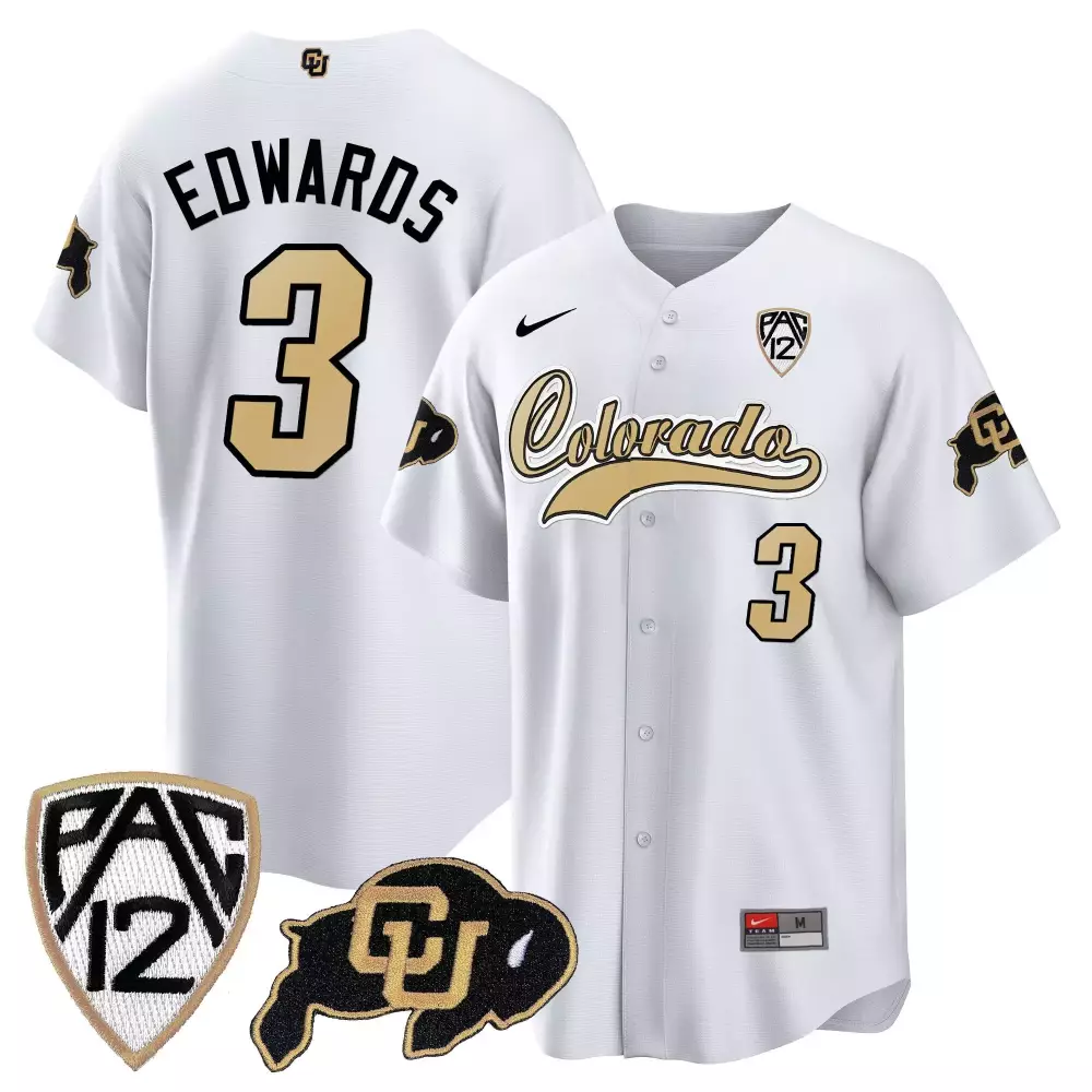 Dylan Edwards 3 Colorado Jersey White PAC-12 Buffaloes 2023 Men Gold Black All Stitched