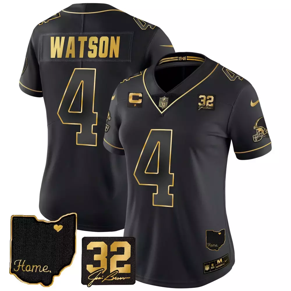 Deshaun Watson 4 Browns Jersey Black City Connect Ohio Map Joe Brown 32 Men NFL Gold