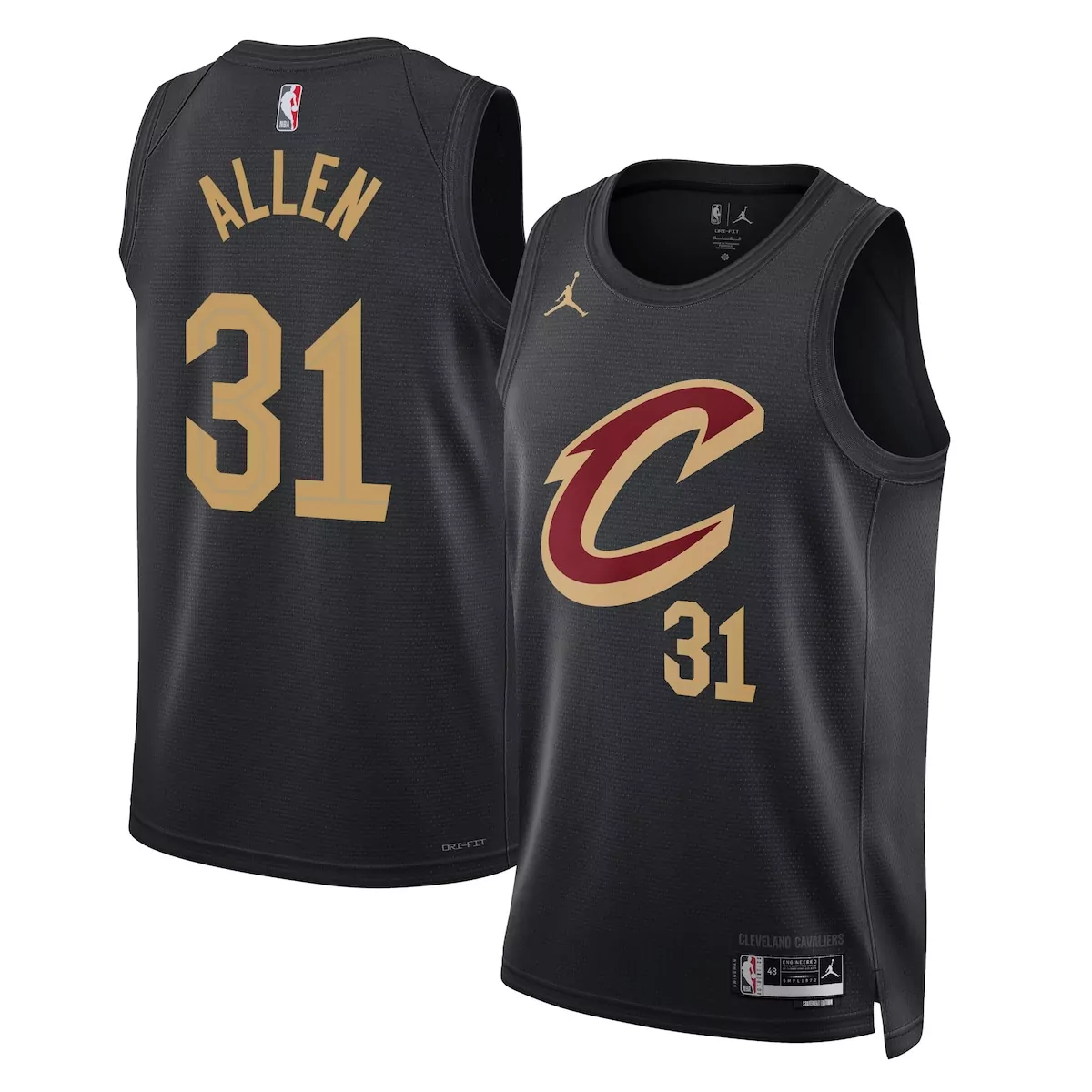 Jarrett Allen 31 Jersey Black Cleveland Cavaliers Men Gold Maroon Unisex