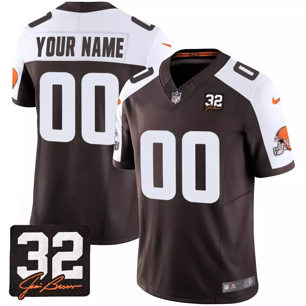 Custom Cleveland Browns Jersey Brown Men White Orange Alternate All Stitched