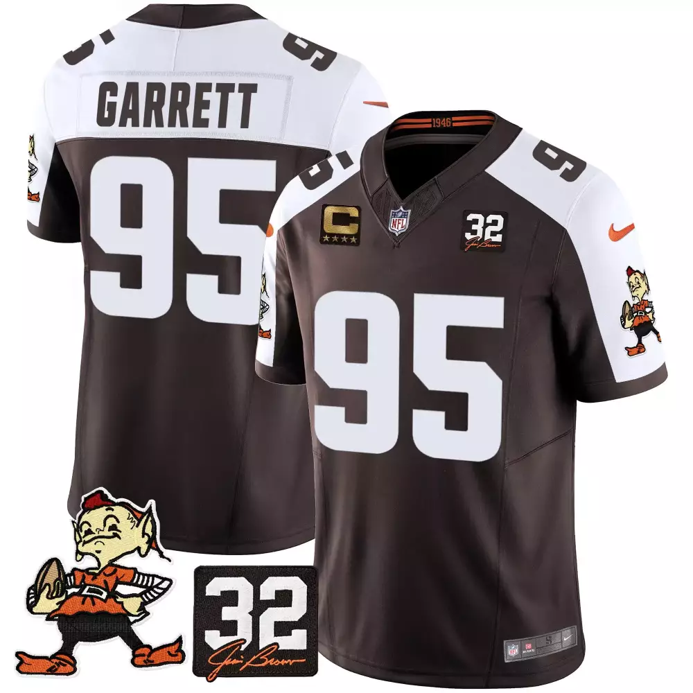 Myles Garrett 95 Cleveland Browns Jersey Brown Throwback Captain Joe 32 2023 Men