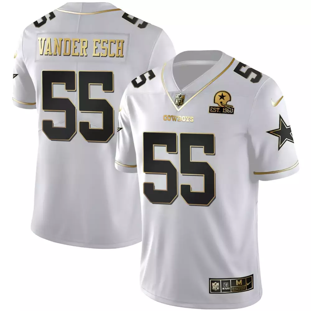 Vander Esch 55 Cowboys Jersey White Men Standard Black Gold All Stitched Vapor