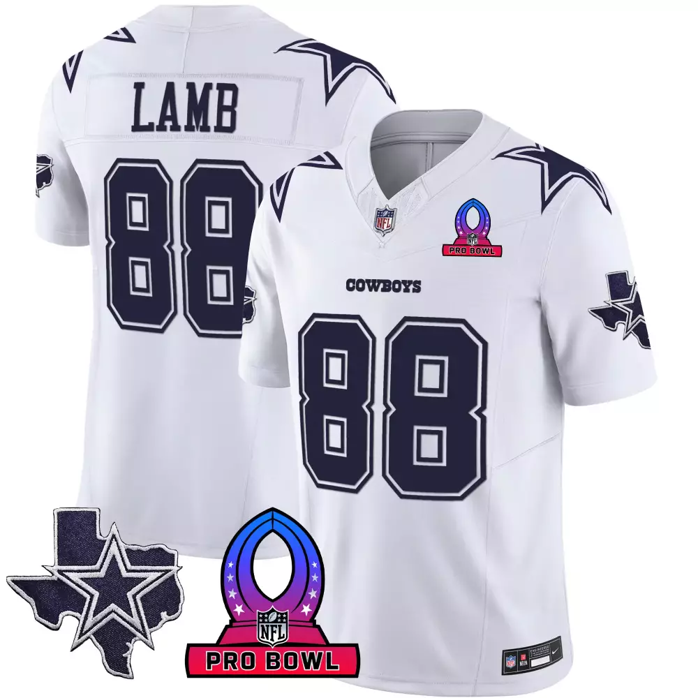 Ceedee Lamb 88 Cowboys Jersey White Pro Bowl Texas Star Men NFL Navy Silver Vapor