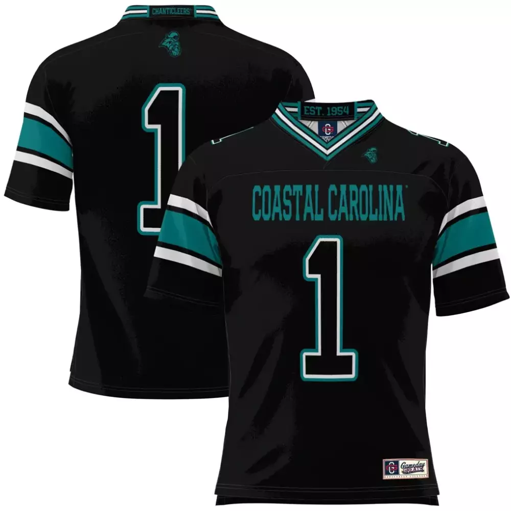 Coastal Chanticleers 1 Jersey Black Gameday Greats Carolina Teal White