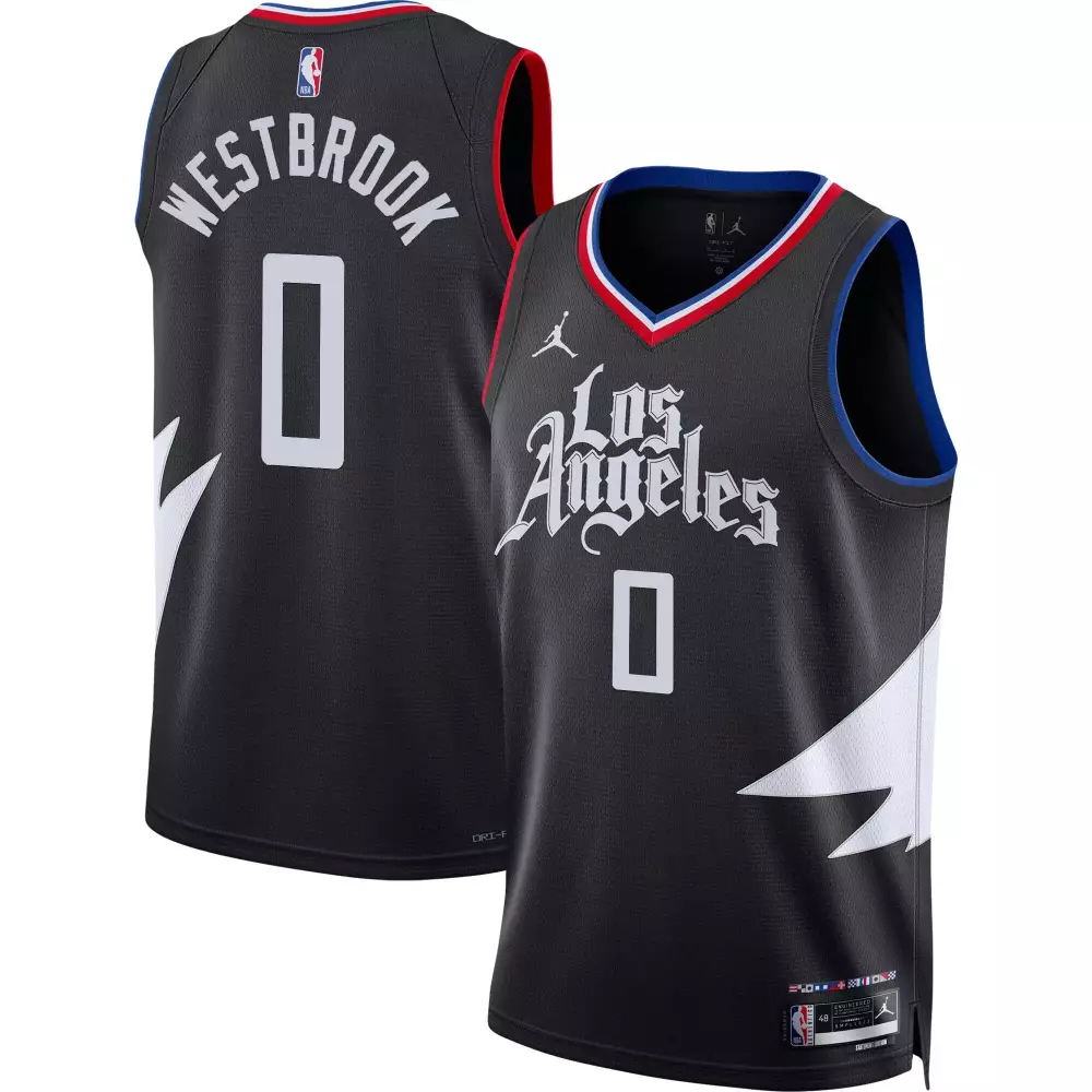 Russell Westbrook Jersey Black Jordan Los Angeles Clippers Men Split Design White