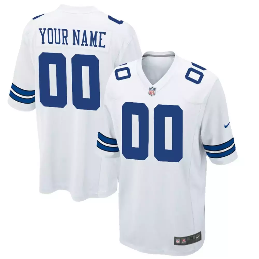 Custom Dallas Cowboys Jersey White Standard Blue Game