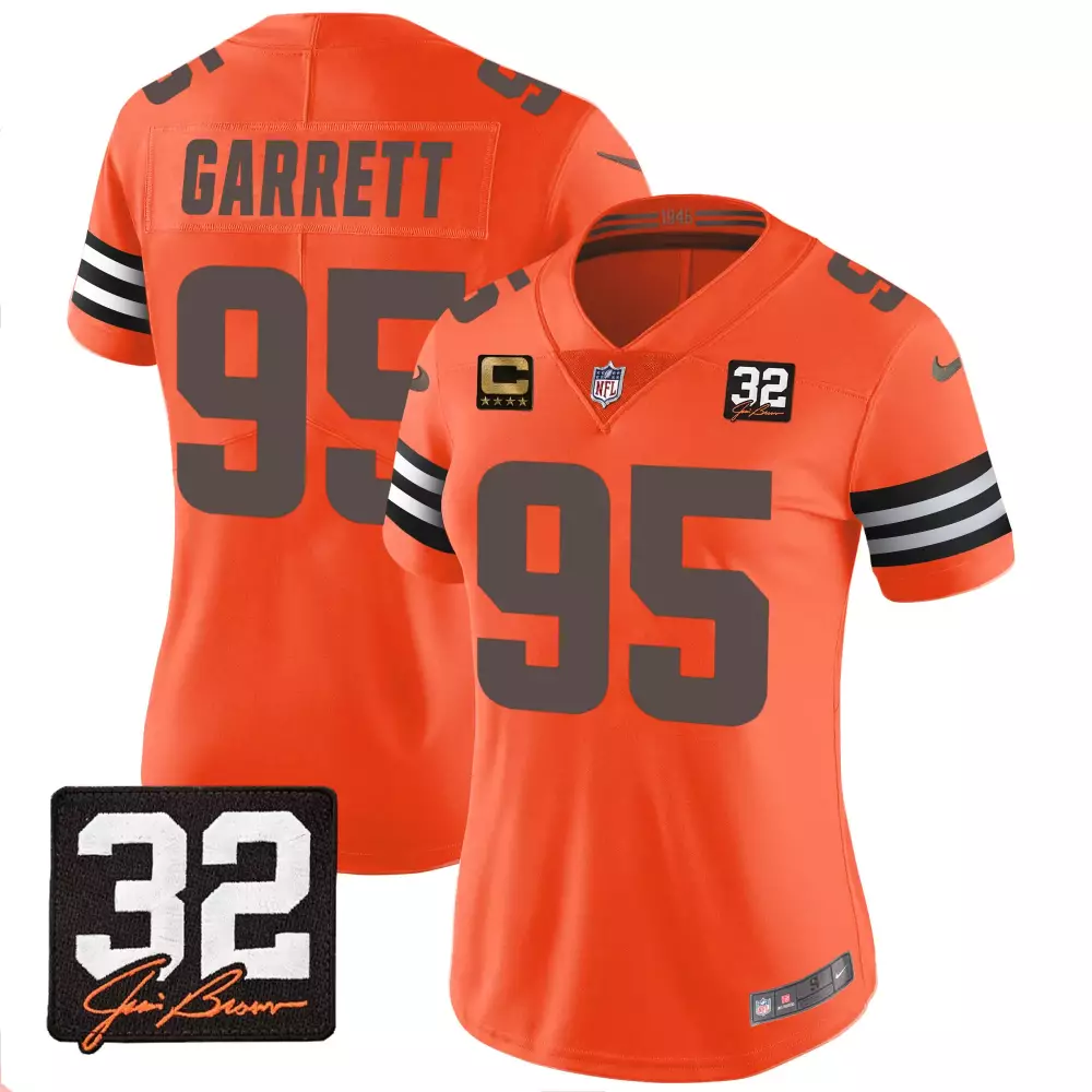 Myles Garrett 95 Cleveland Browns Jersey Orange Captain's Stars Men Brown White All