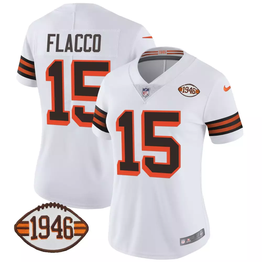 Joe Flacco 15 Cleveland Browns Jersey White Women Game Brown Orange Anniversary All