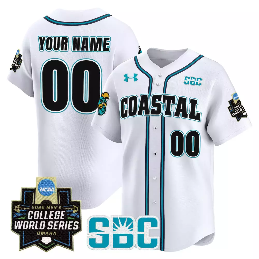 Custom Coastal Carolina Jersey White Ncaa College World Series 2025 Men Teal Black