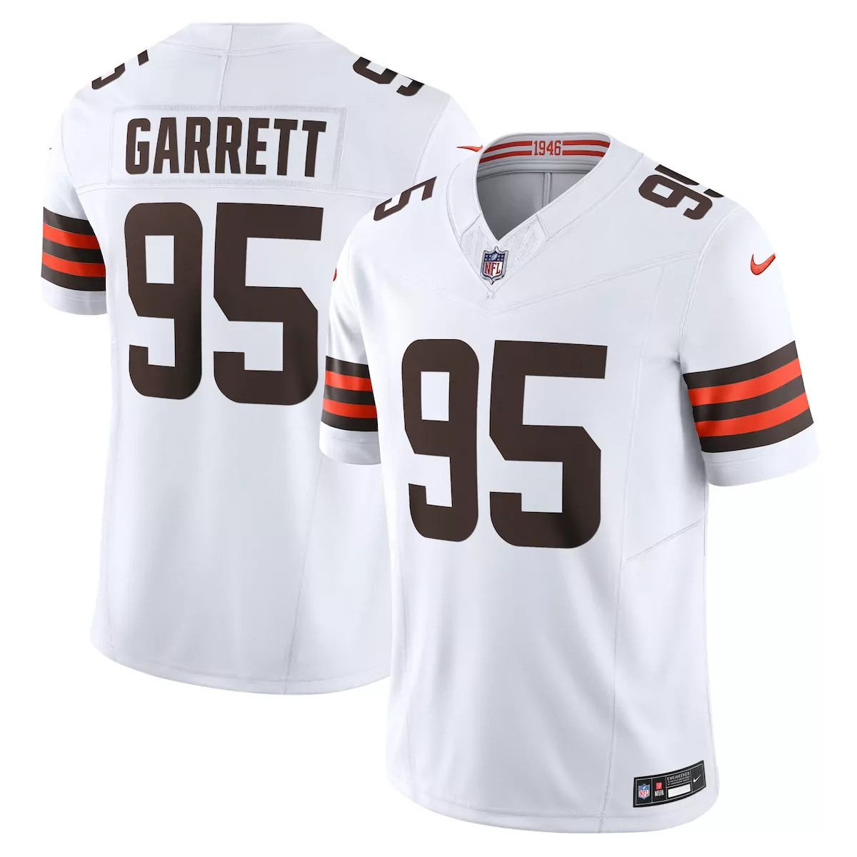 Myles Garrett 95 Cleveland Browns Jersey White Men NFL Brown Orange Vapor Limited