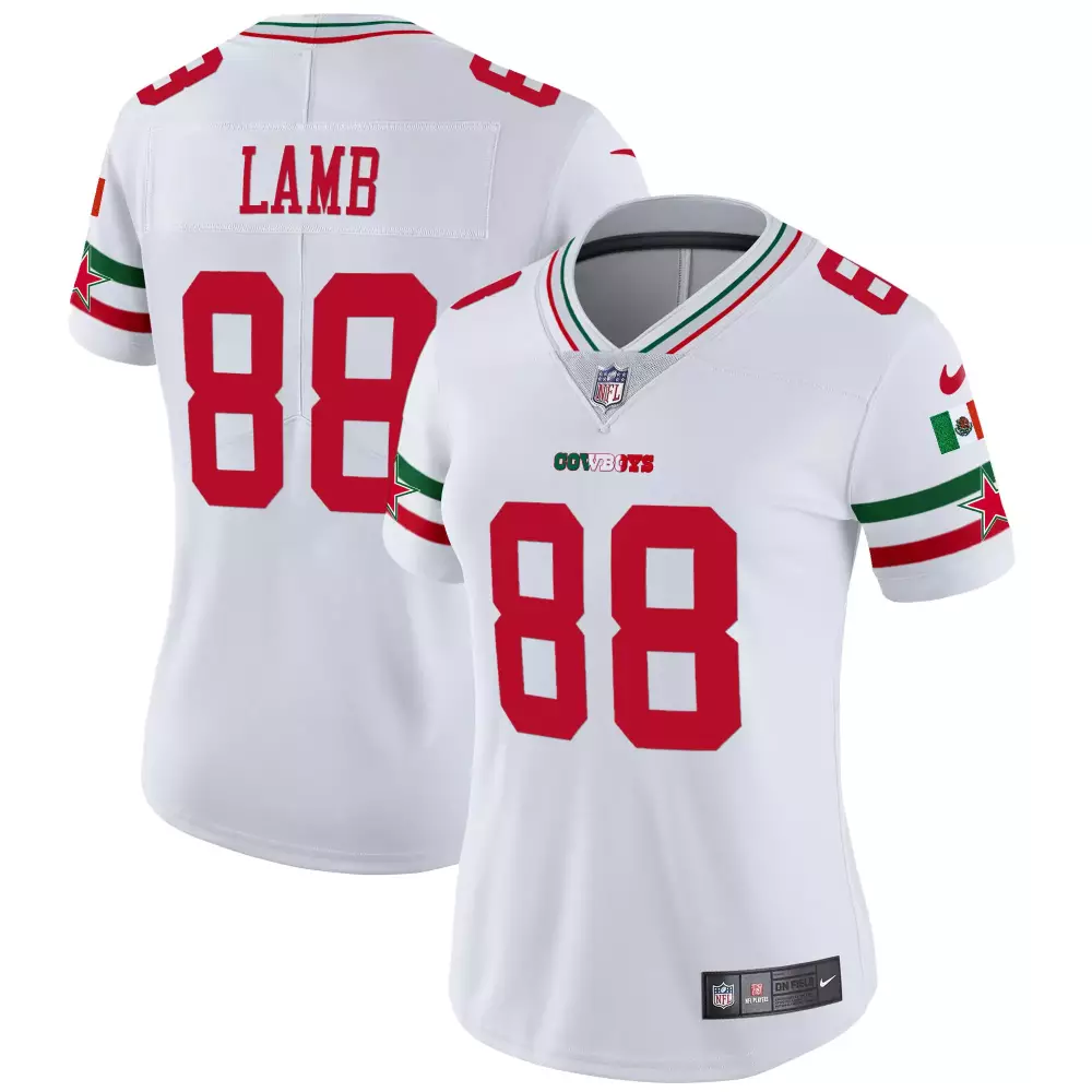 Ceedee Lamb 88 Cowboys Jersey White Mexico Women Standard Alternate Red Green Vapor