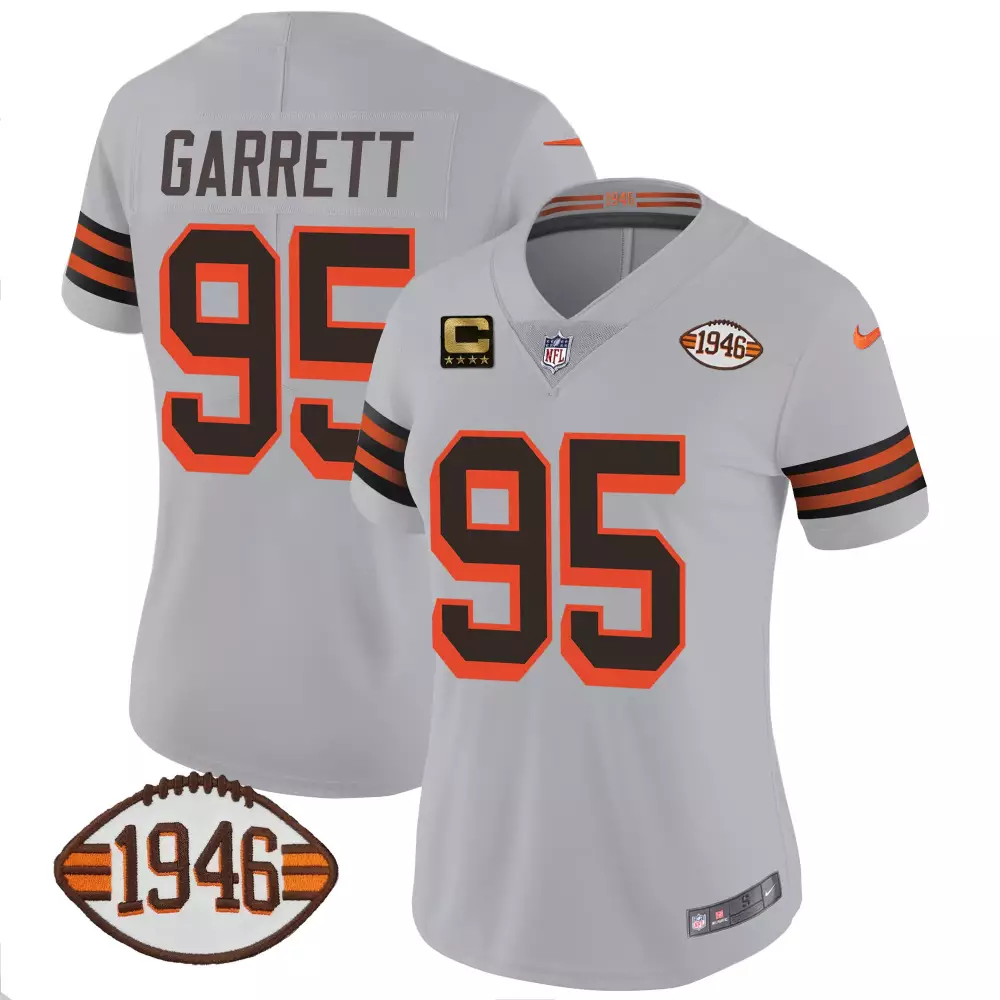 Myles Garrett 95 Cleveland Browns Jersey Gray Women Game Alternate Orange Brown Anniversary