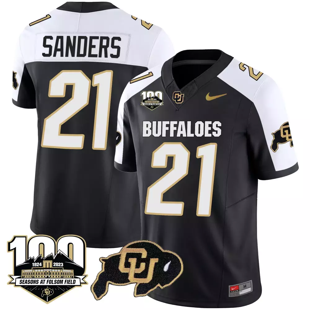 Shilo Sanders 21 Jersey Black Colorado Buffaloes 100 Seasons Folsom Field Men White
