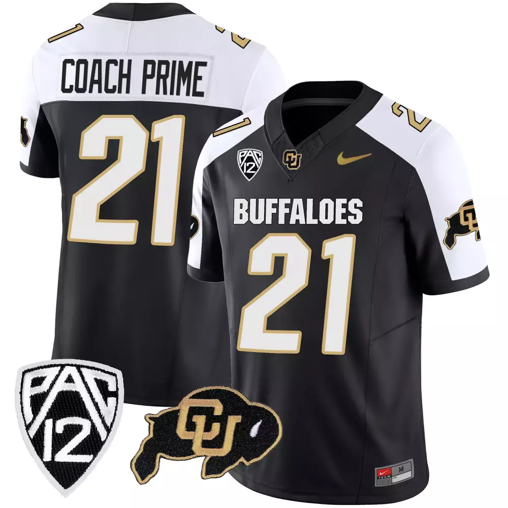 Coach Prime 21 Colorado Buffaloes Jersey Black Cu Men White Gold Alternate Vapor
