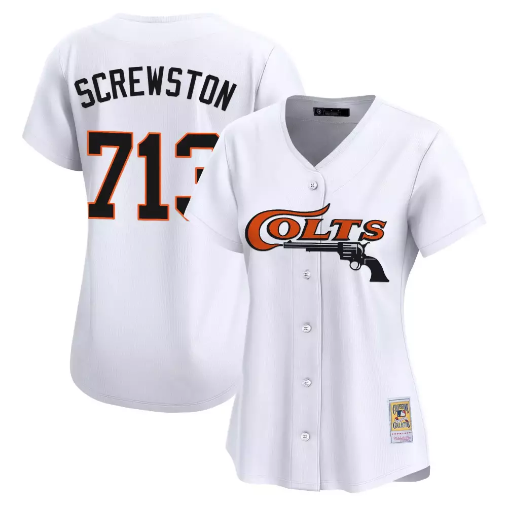 Screwston Colts Jersey White Mitchell Ness Cooperstown Collection Orange Black Vapor