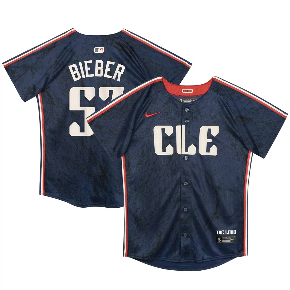 Shane Bieber 57 Jersey Navy City Connect Cleveland Guardians Men Custom Design Red