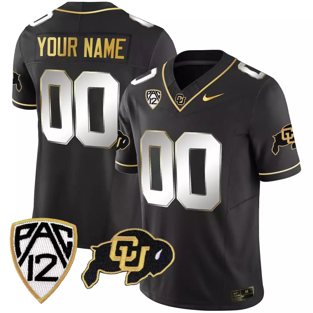 Custom Colorado Buffaloes Jersey Black Ncaa Mascot 2023 Men Gold White All Stitched
