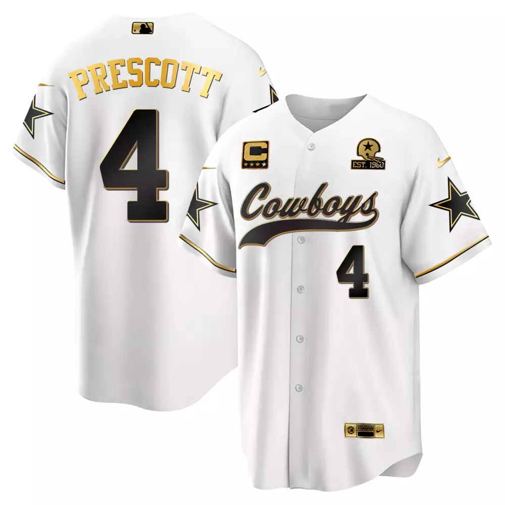 Dak Prescott 4 Cowboys Jersey White Est. 1960 Men Black Gold All Stitched Vapor
