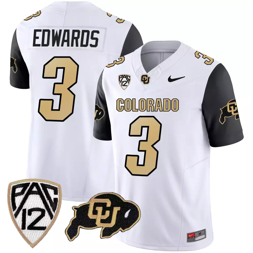 Dylan Edwards 3 Colorado Jersey White Ncaa Cu Buffaloes 2023 Men Black Gold Vapor