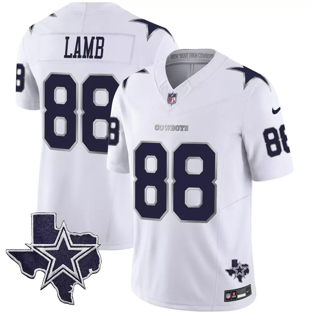 Ceedee Lamb 88 Cowboys Jersey White Texas Star Men Replica Navy Blue Vapor Limited
