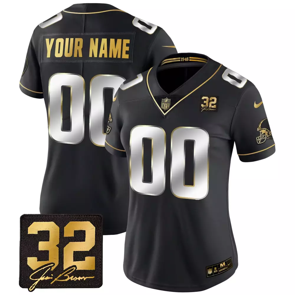 Custom Cleveland Browns Jersey Black 1946 Legacy Men Player Gold Silver Stitched