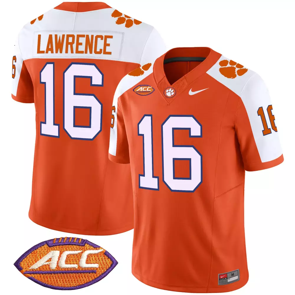 Lawrence ACC 16 Clemson Tigers Jersey Orange Paw Print Men White Purple Vapor All