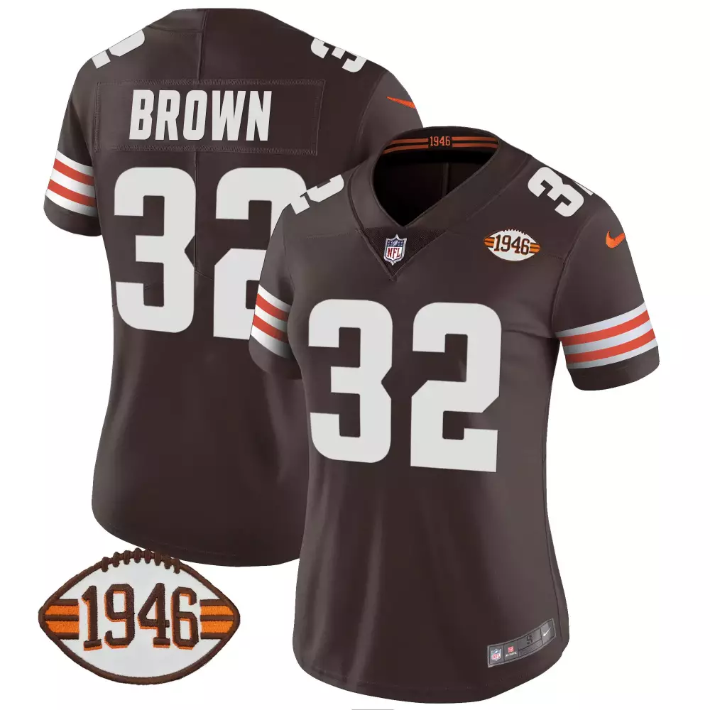 Jim Brown 32 Cleveland Browns Jersey Men Orange White Anniversary All Stitched