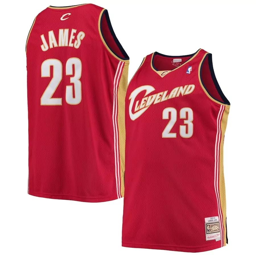 Lebron James 23 Jersey Red Hardwood Classics Cleveland Cavaliers Men Gold Navy All
