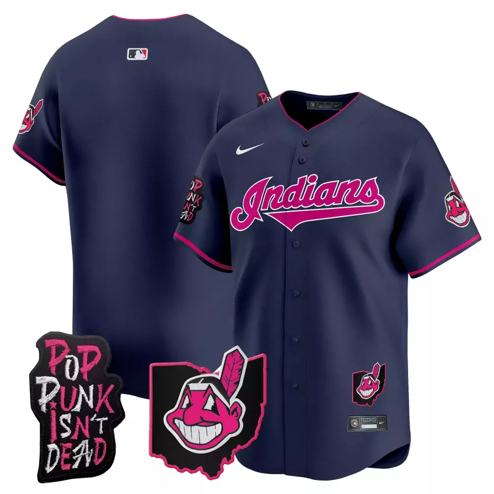 Indians Cleveland Jersey Navy Pop Punk Isn't Dead Chief Wahoo Ohio 2021 Men Pink