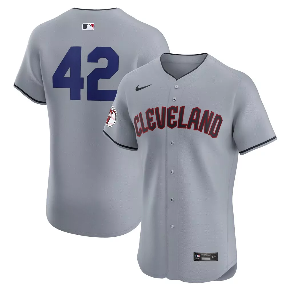 Custom Cleveland Guardians 42 Jersey Gray Men Blue Maroon Elite