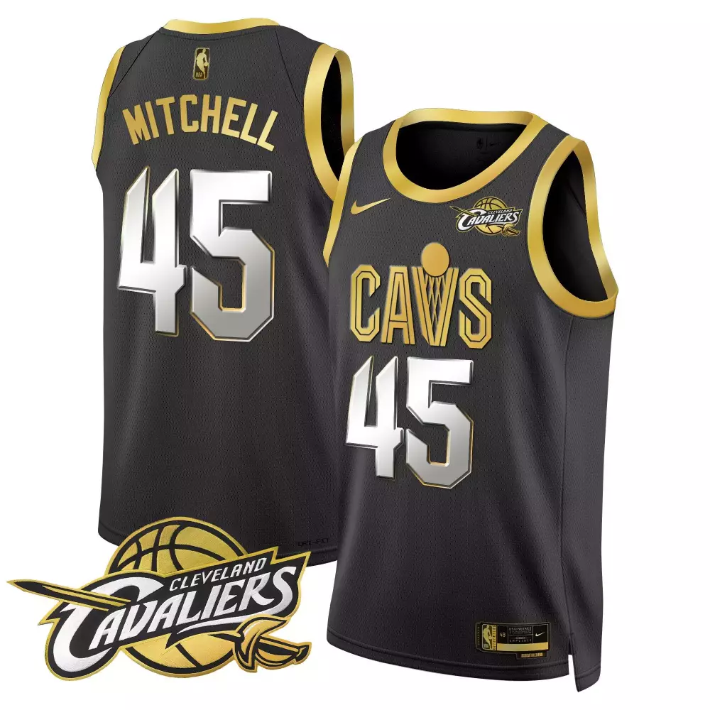Donovan Mitchell 45 Jersey Black Cleveland Cavaliers Men Game Gold Silver Swingman