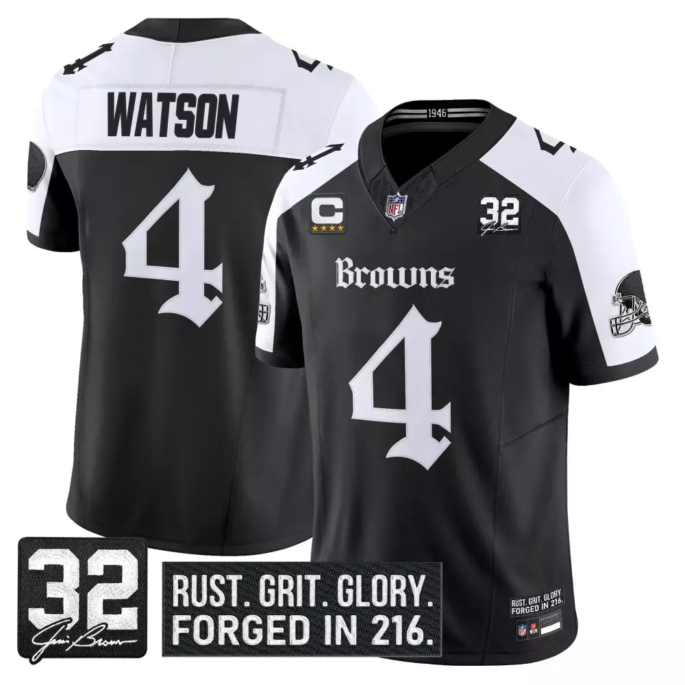 Deshaun Watson 4 Browns Jersey Black Cleveland 75th Anniversary Four Stars Helmet