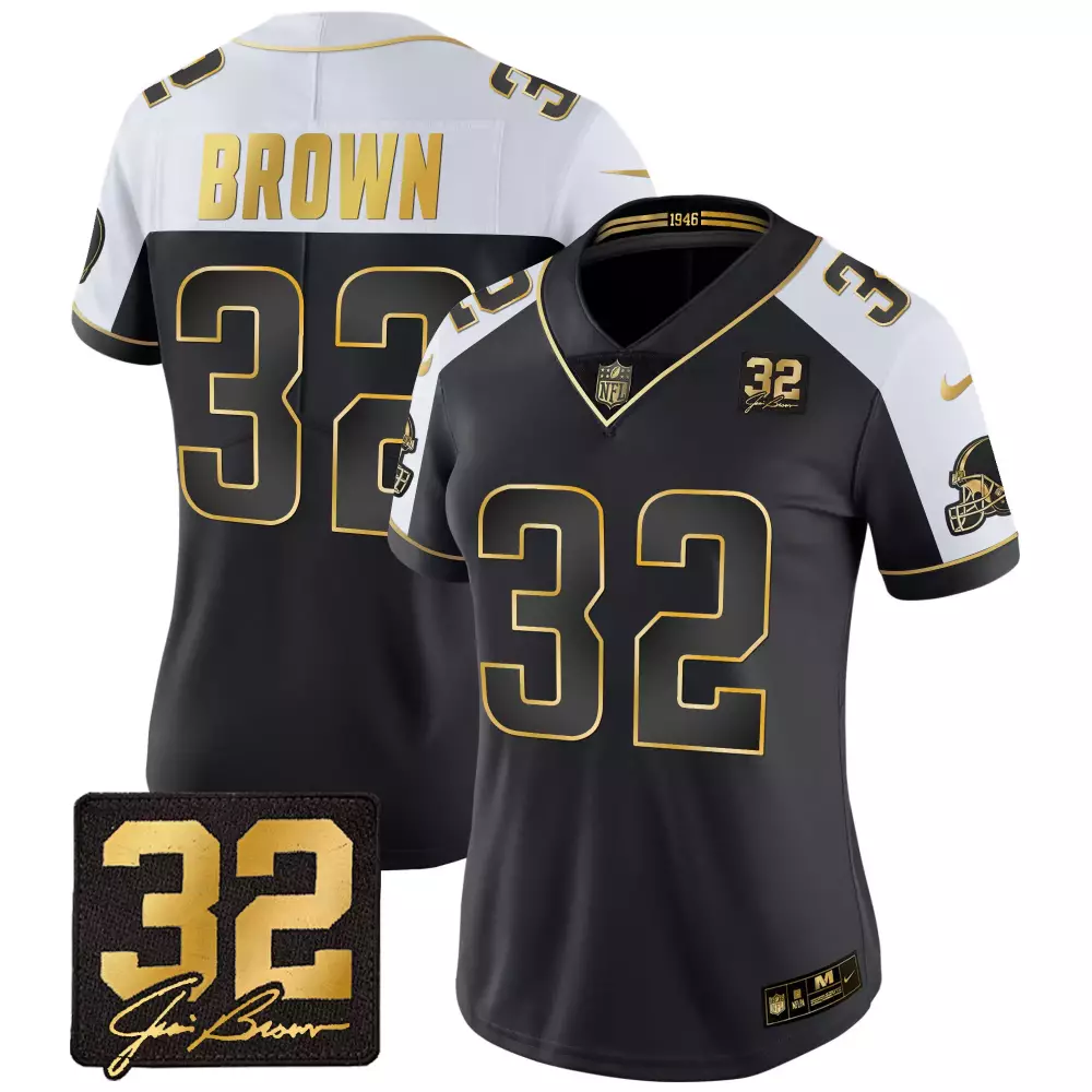 Jim Brown 32 Cleveland Browns Jersey Black 1946 Legacy 2023 Women Replica Alternate